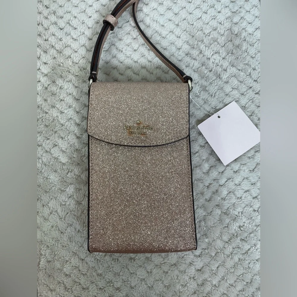 Kate Spade Rose Gold Joeley North South Glitter Crossbody NWT